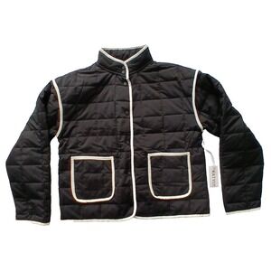 Quilted Snap Button Black Cozy Dark Academia Winter Juniors Girls Jacket Medium